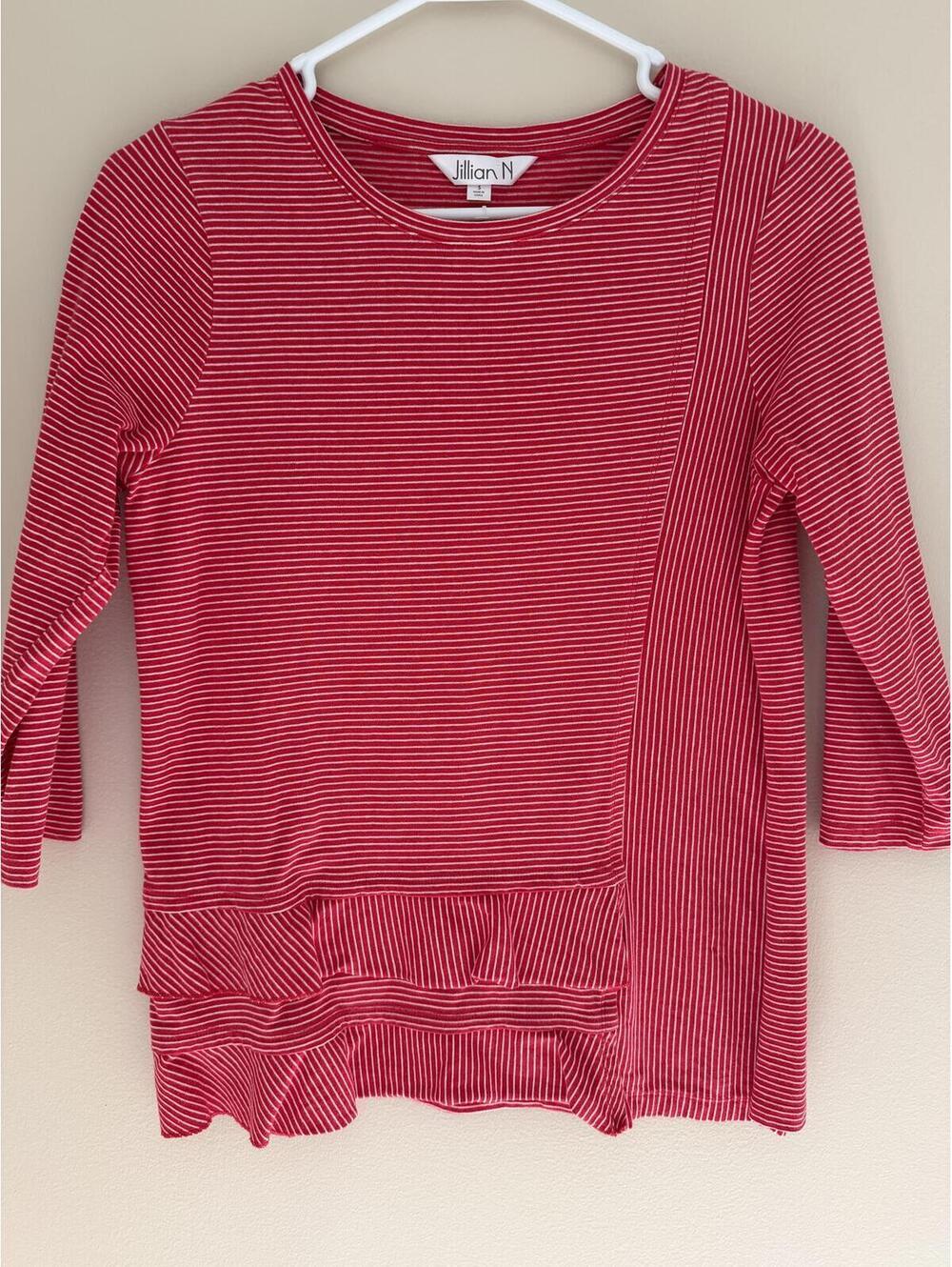 Jillian N, S, Casual Red/White Striped 3/4 Sleeves